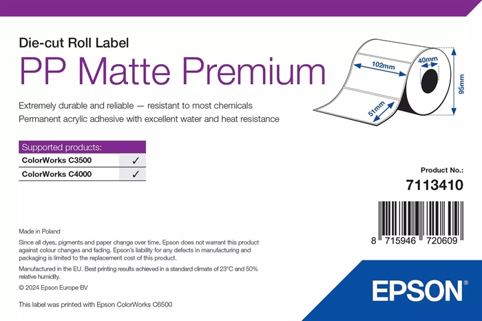 Epson PP Matte Label Premium, Die-cut labels, 102 x 51mm ( 535 Labels )