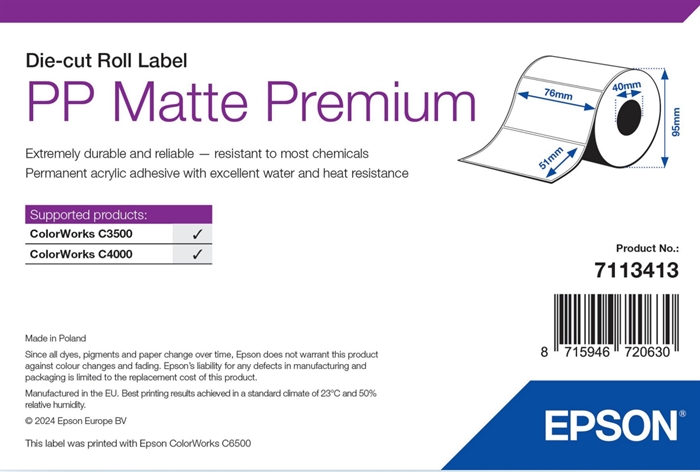 Epson PP Matte Label Premium, Die-cut labels, 76 x 51mm ( 535 Labels )