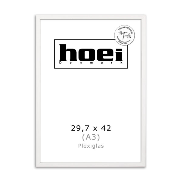 White wooden frame for photo and posters 29.7 x 42 PLEXI cm (A3)