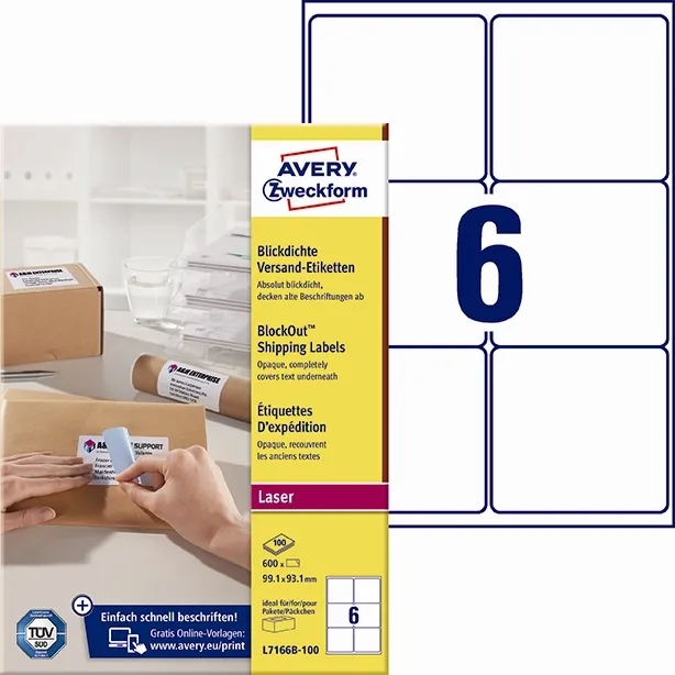 Avery address label 99.1 x 93.1 mm BlockOut, 600 pcs.